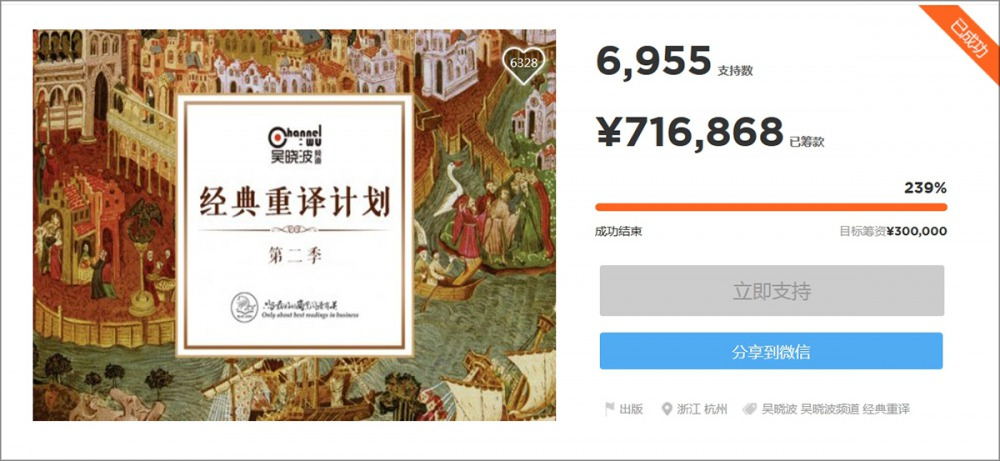 吳曉波俱樂部發起的經典重譯，為譯者爭取到「史上最高翻譯費」。（擷自眾籌網）