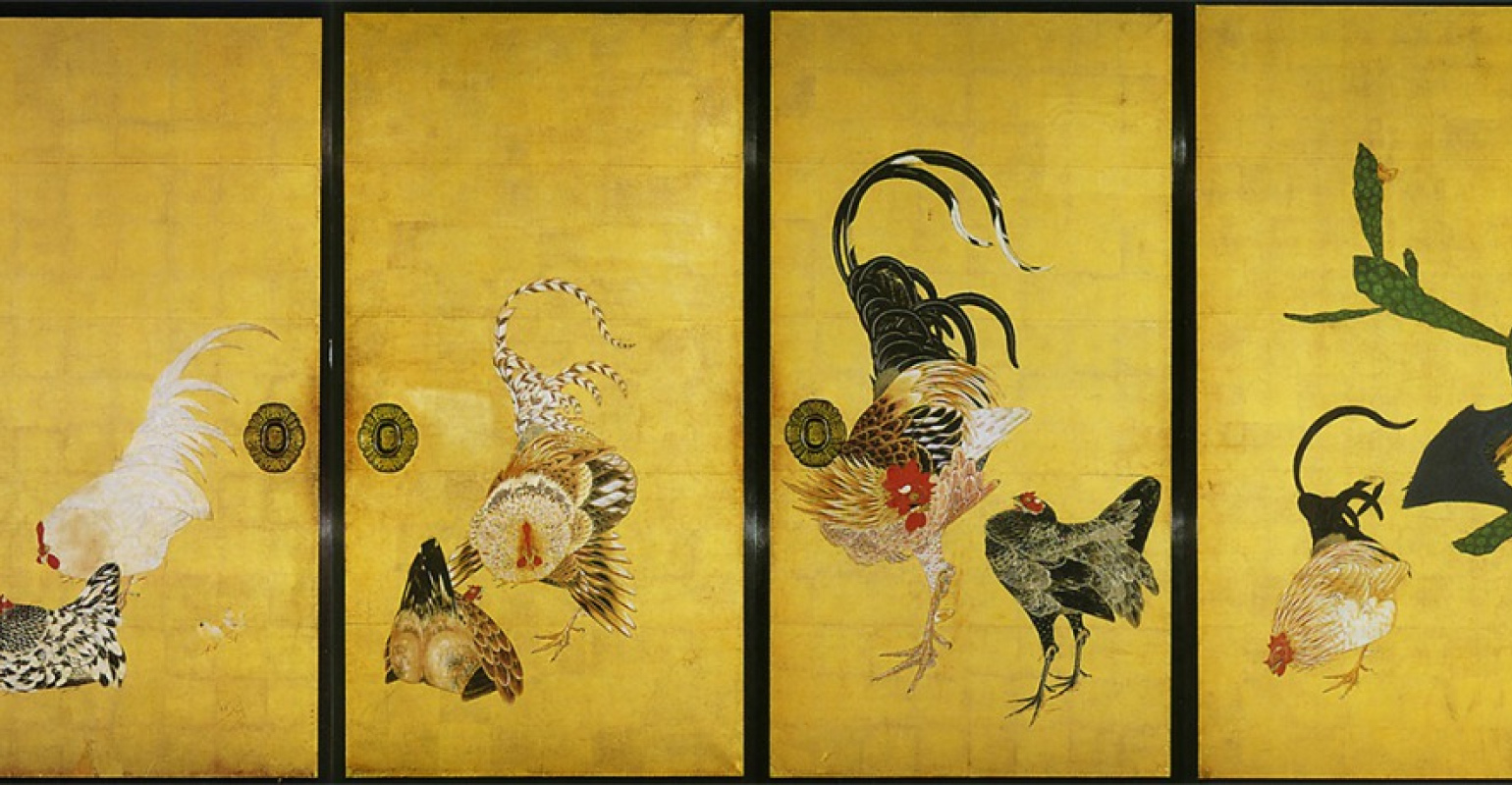 伊藤若冲作《仙人掌群雞圖》。（1716～1800）